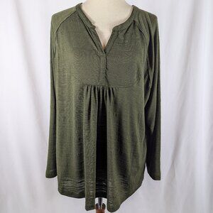 Sonoma Long Sleeve Green Raglan Bib Henley Top Casual Womens Plus Size 1X EUC